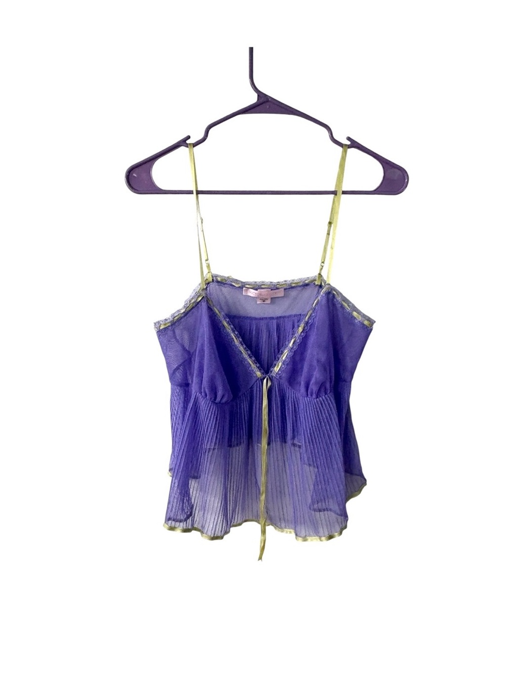 Sheer Purple Lace-Trim Spaghetti Strap Cami